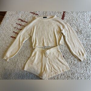JLUXLABEL Cream Crew Neck Sweater Soft Knit Pullover Set